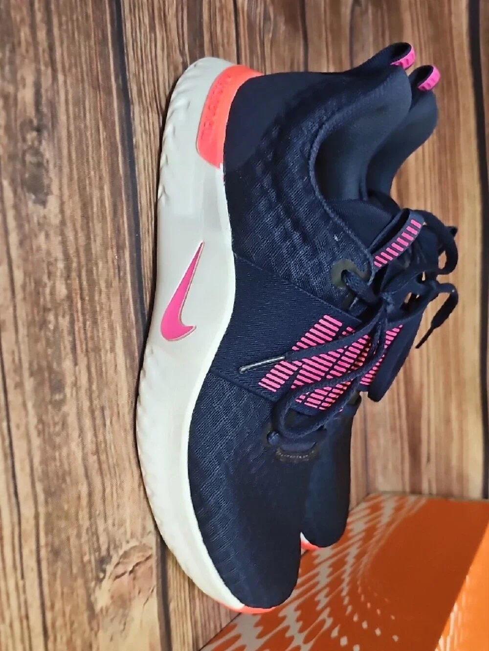 Nike Womens Navy and Coral Athletic Sneakers